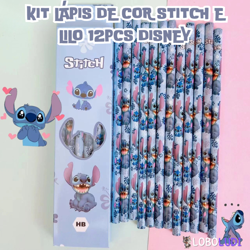 Kit Lápis de Cor Stitch e Lilo 12pcs Disney Loboludi