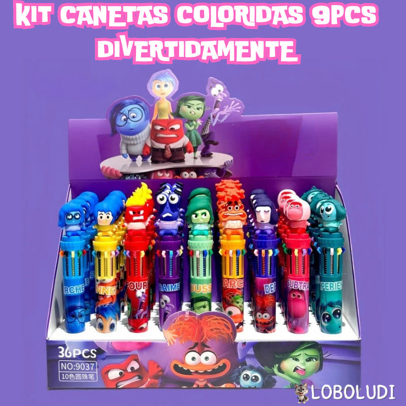 Kit Canetas Coloridas 9pcs Divertidamente Loboludi