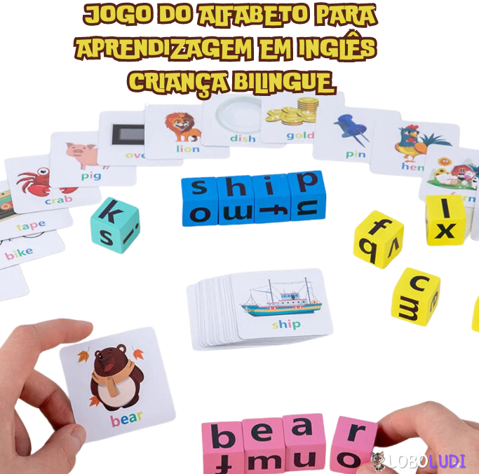 Jogo do Alfabeto para Aprendizagem em Inglês - Criança Bilingue Montessori Loboludi