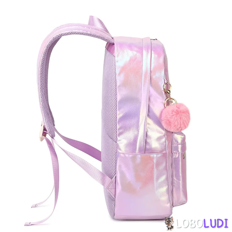 Conjunto 3pcs Mochila Escolar Para Meninas Holográfico Loboludi