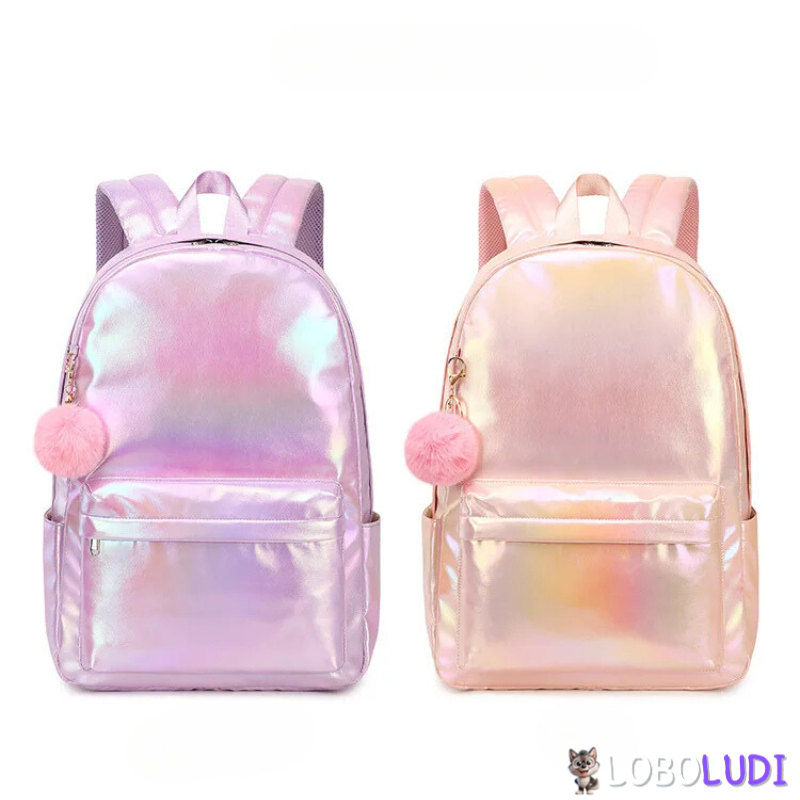 Conjunto 3pcs Mochila Escolar Para Meninas Holográfico Loboludi