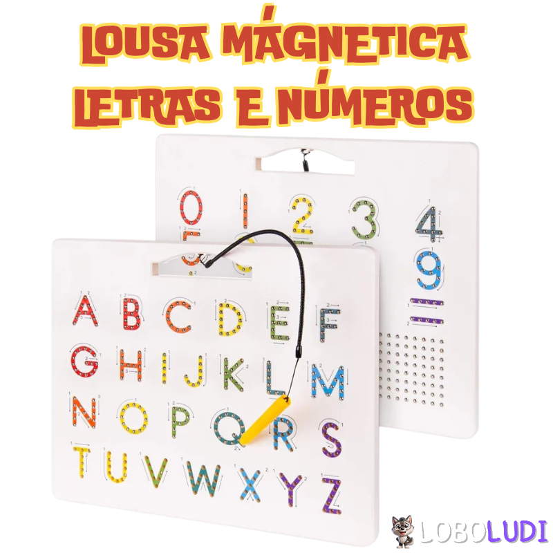 Lousa Mágnetica Letras e Números - Brinquedo Pedagógico de Alfabetização Loboludi