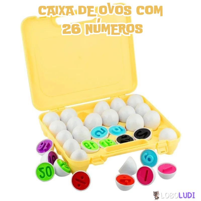 Caixa de Ovos com 26 Números Montessori Educativo Loboludi