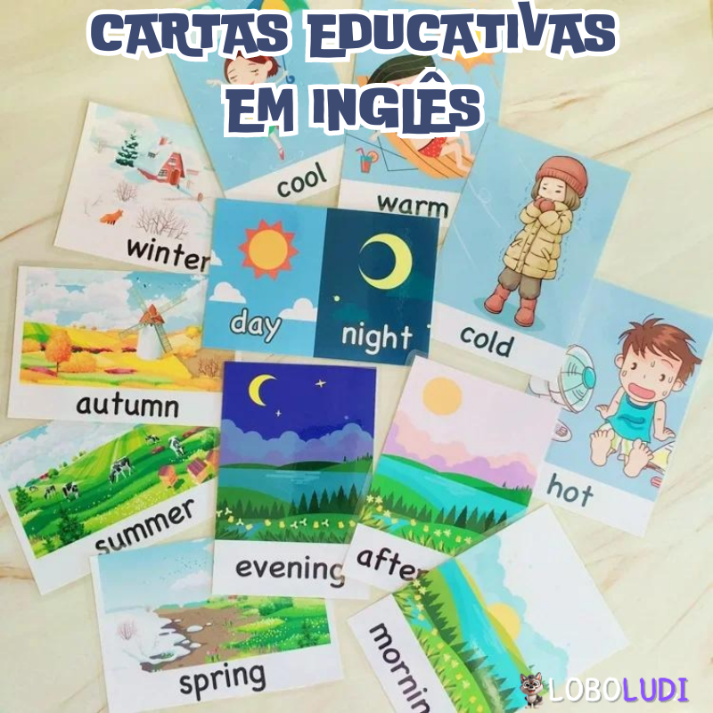 Cartas Educativas em Inglês 12pcs Montessori Loboludi