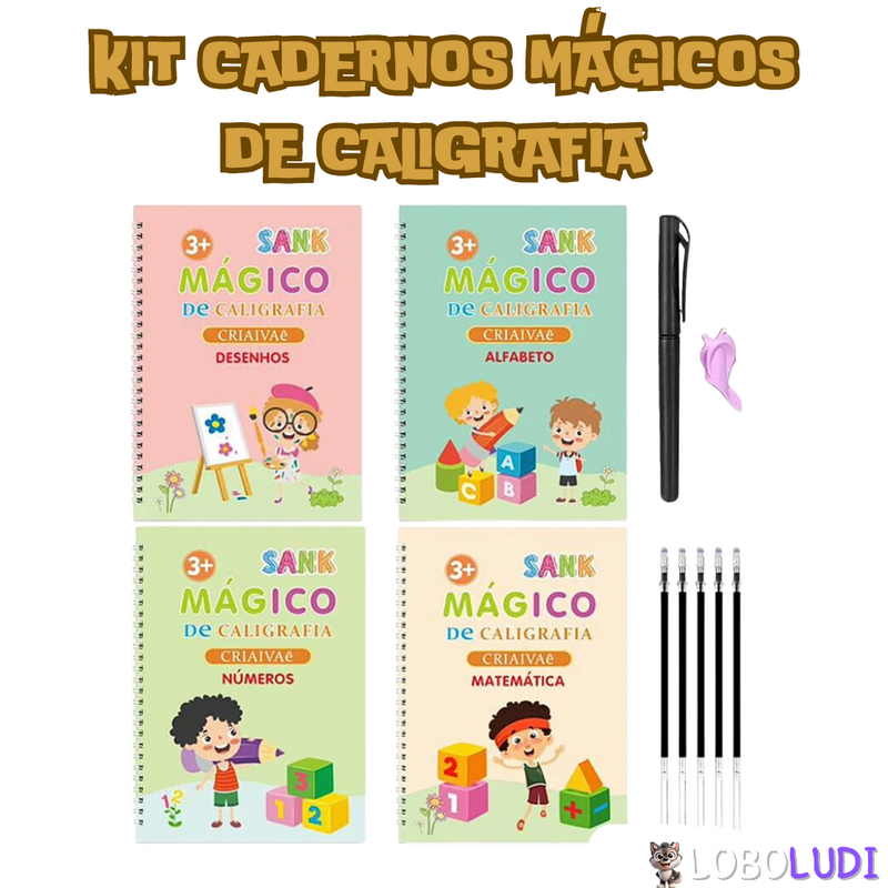 Kit Cadernos Mágicos de Caligrafia Loboludi