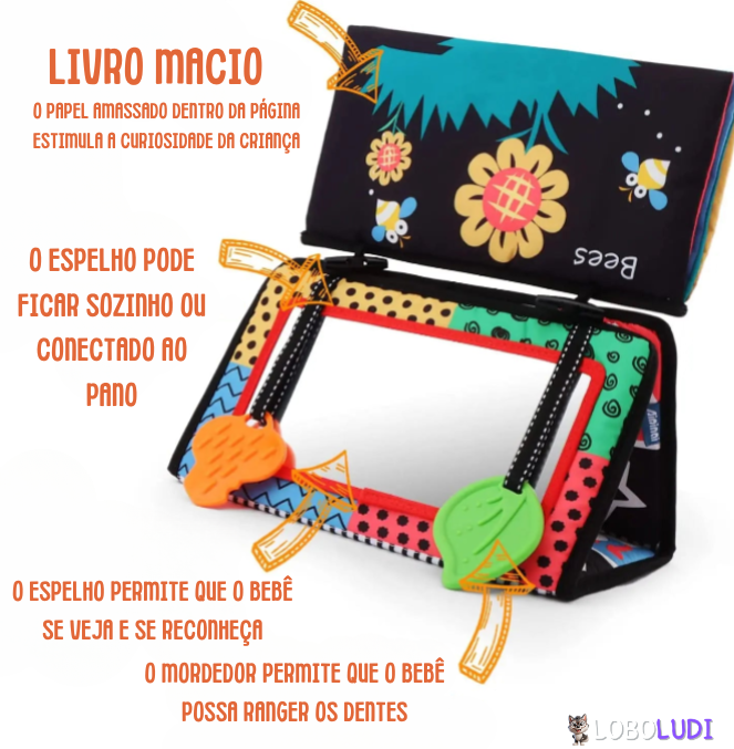 Brinquedo Tummy Time Sensorial para Bebês com espelho Montessori Loboludi