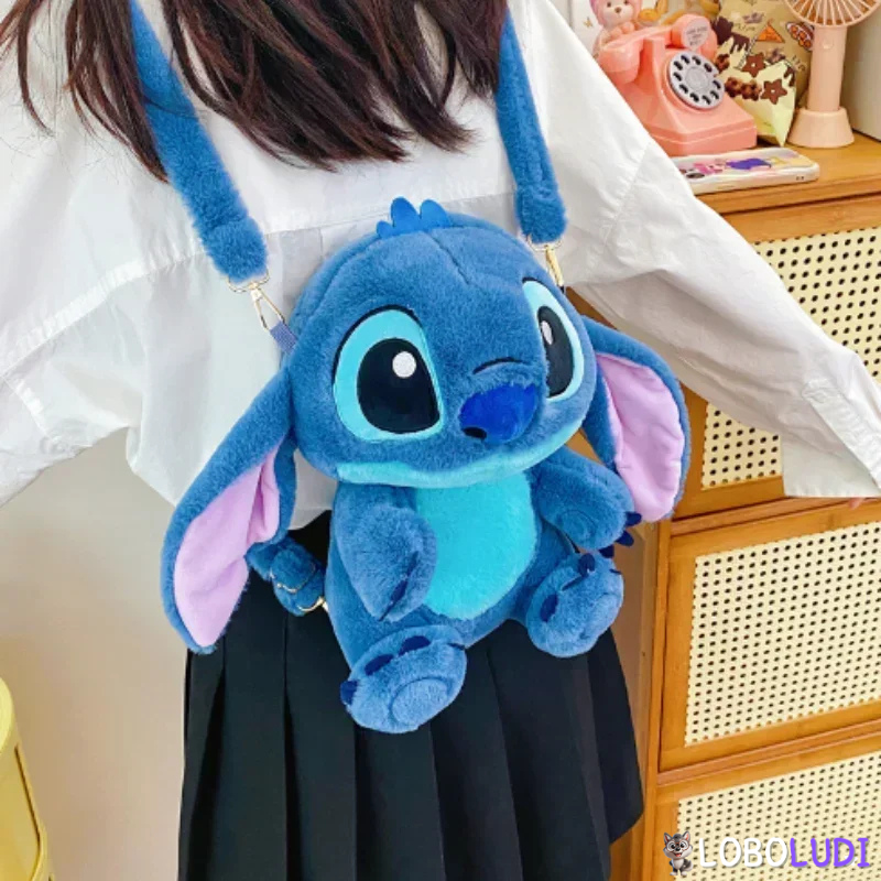 Mochilinha Kawaii Stitch Azul de Pelúcia Disney LOBOLUDI