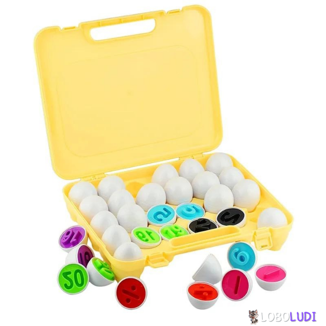 Caixa de Ovos com 26 Números Montessori Educativo Loboludi